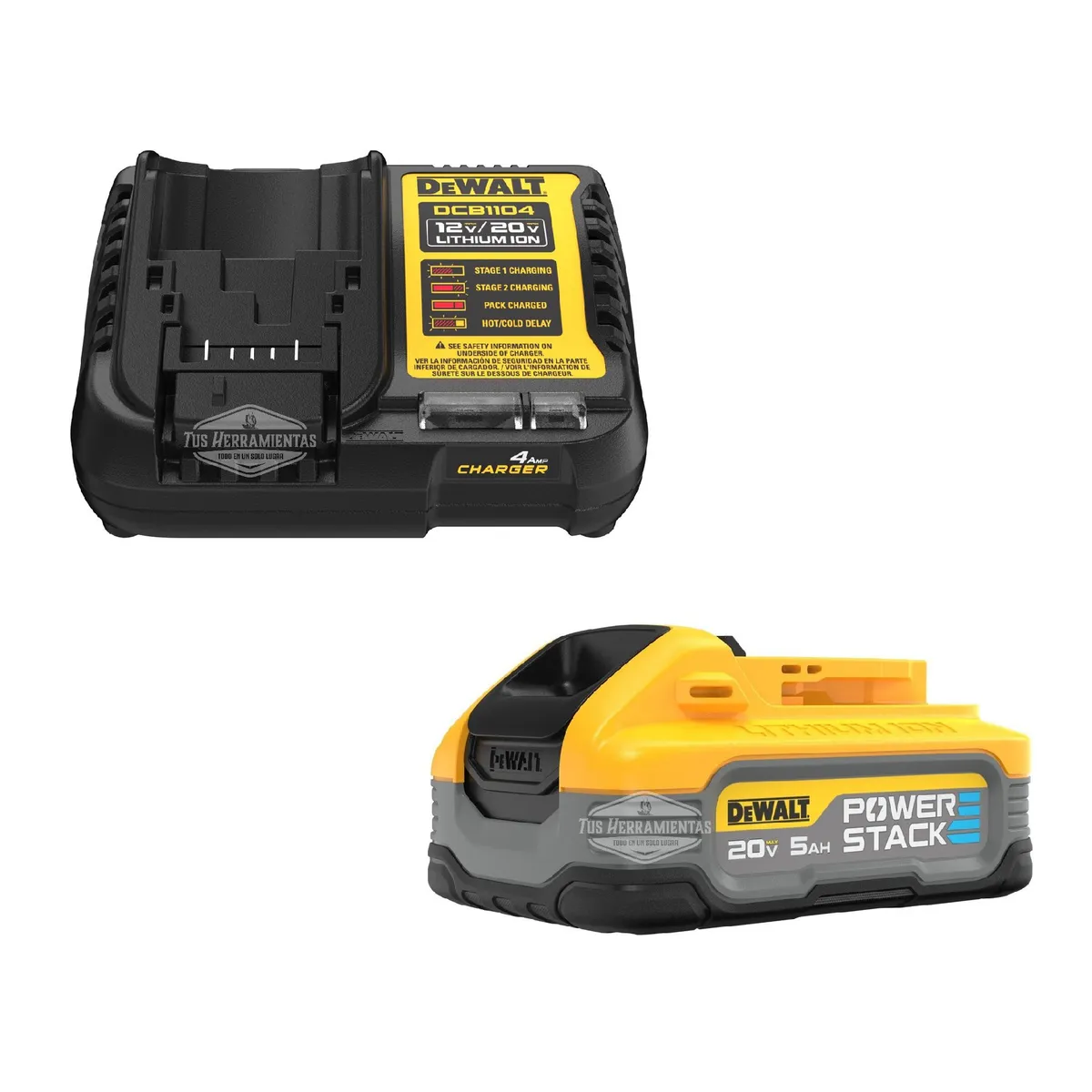 DEWALT - Cargador Dcb1104 + Bateria Power Stack 5 Ah 20v Dewalt