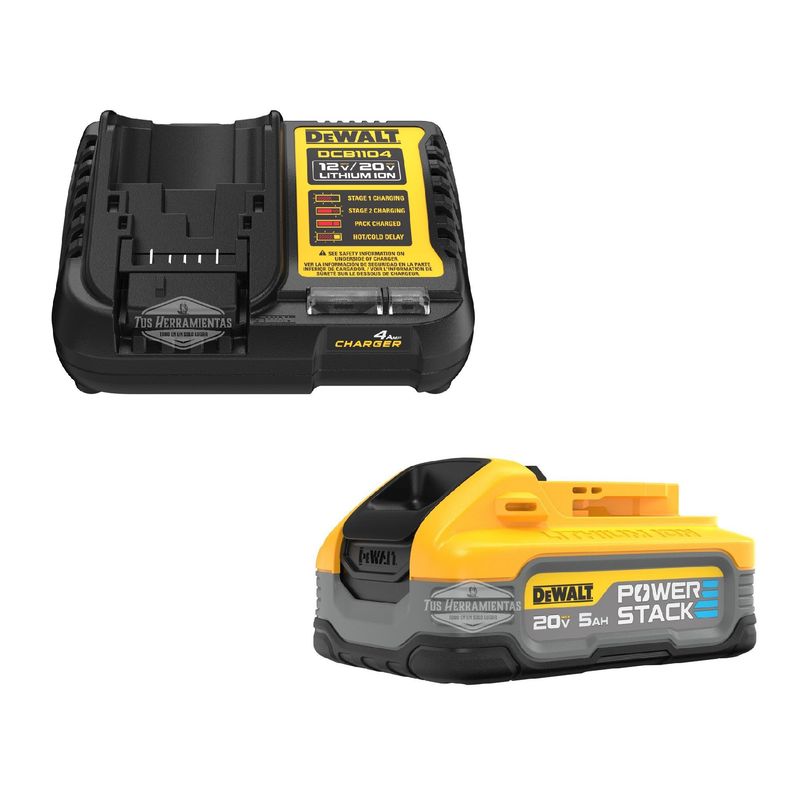 DEWALT - Cargador Dcb1104 + Bateria Power Stack 5 Ah 20v Dewalt