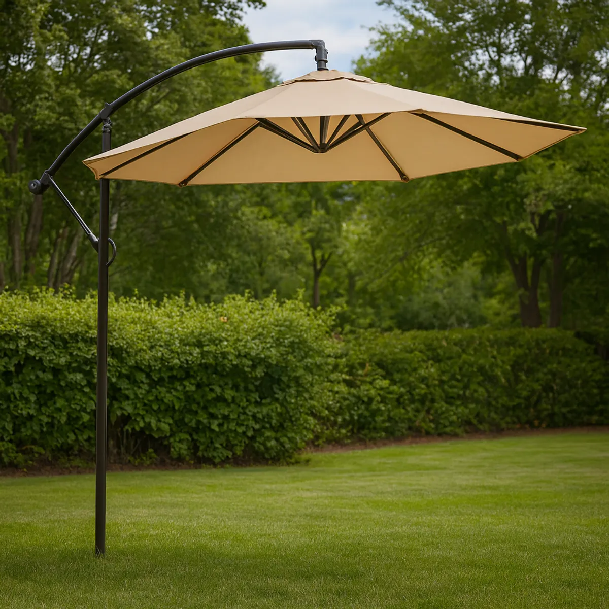 JAVIMATE - Quitasol Lateral Café 3mt Soporte Pedestal Extendible Uv