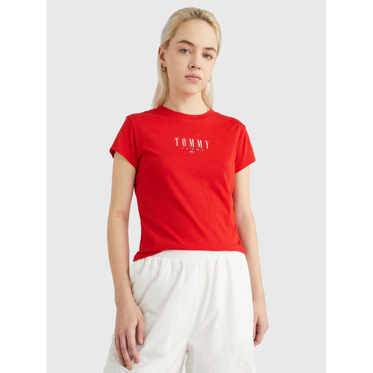 TOMMY HILFIGER - Polera Essential Logo Rojo Tommy Jeans