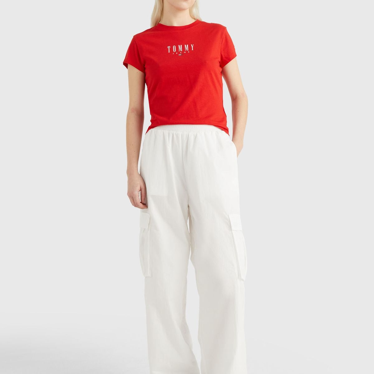 TOMMY HILFIGER - Polera Essential Logo Rojo Tommy Jeans