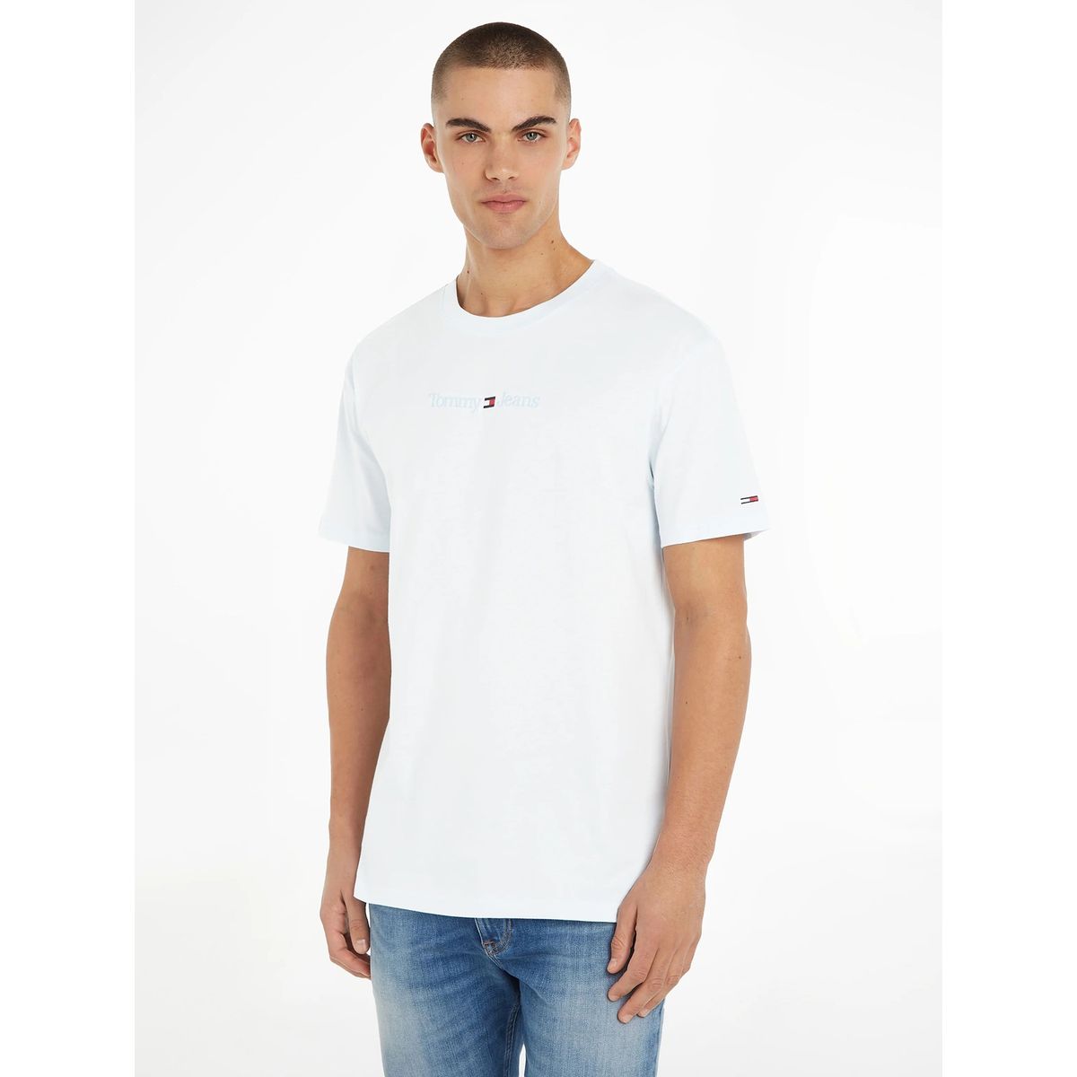 TOMMY HILFIGER - Polera Regular Small Logo Celeste Tommy Jeans.