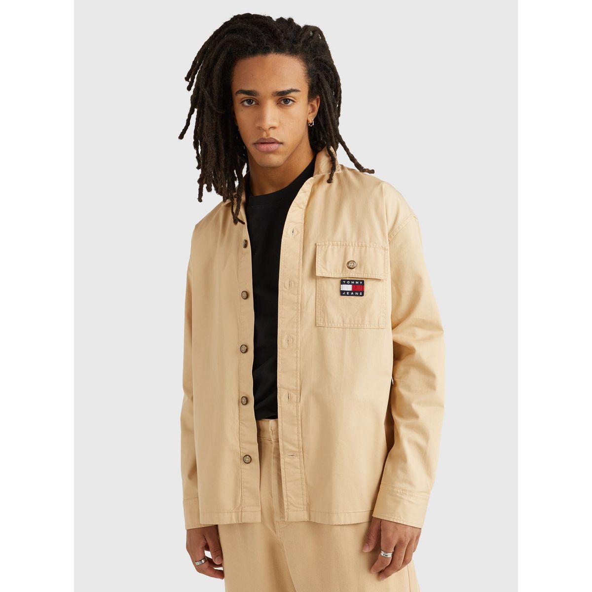 TOMMY HILFIGER - Sobrecamisa Regular De Algodón Beige Tommy Jeans