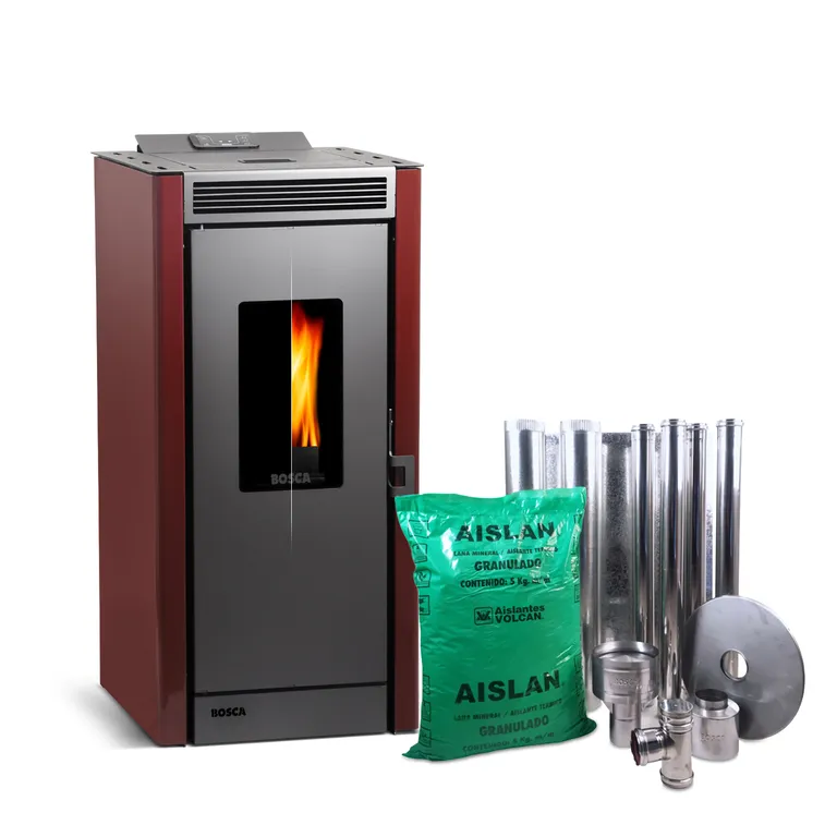 Pack estufa a pellet Black Vision Burdeo + kit de Instalación Interior