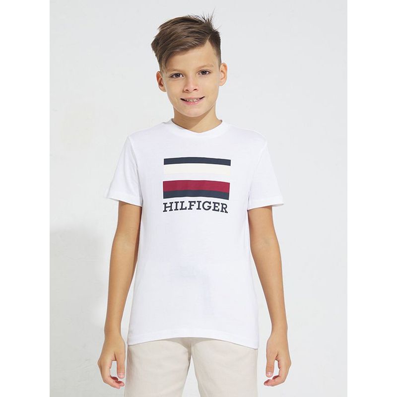 TOMMY HILFIGER - Polera Stripe Box Logo Blanco Tommy Hilfiger Niño