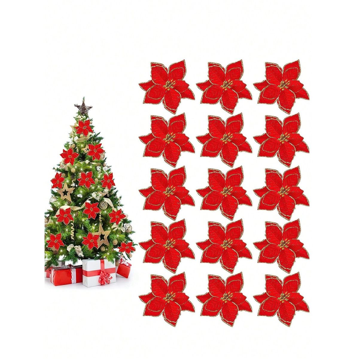 VATYERTY - 12 Piezas 13cm Flor Artificial De Decoración Del Árbol Navidad Dorada