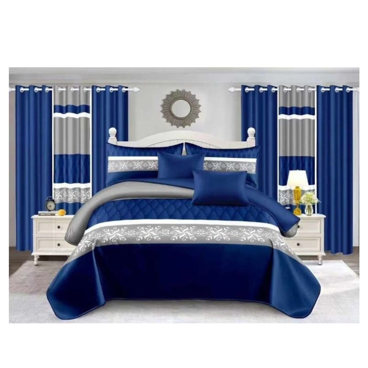 GENERICO - Cubrecama De Verano Quilt 2 Plazas + 2 Cortinas y 2 Sábanas Verano