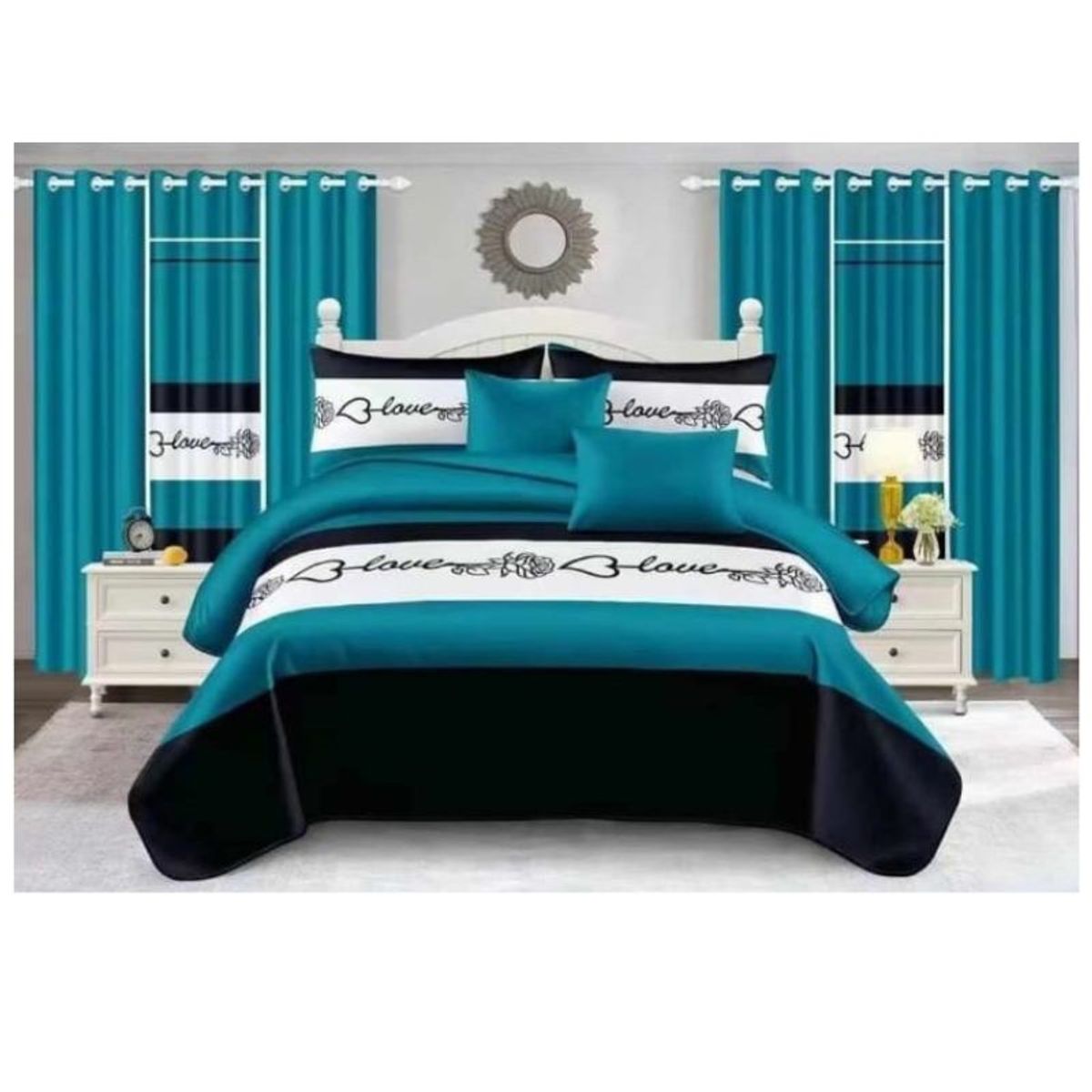 GENERICO - Cubrecama De Verano Quilt 2 Plazas + 2 Cortinas y 2 Sábanas Verano