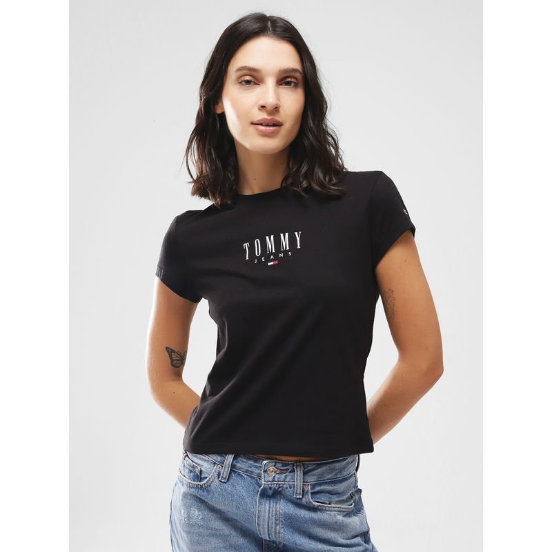 TOMMY HILFIGER - Polera Essential Logo Negro Tommy Jeans