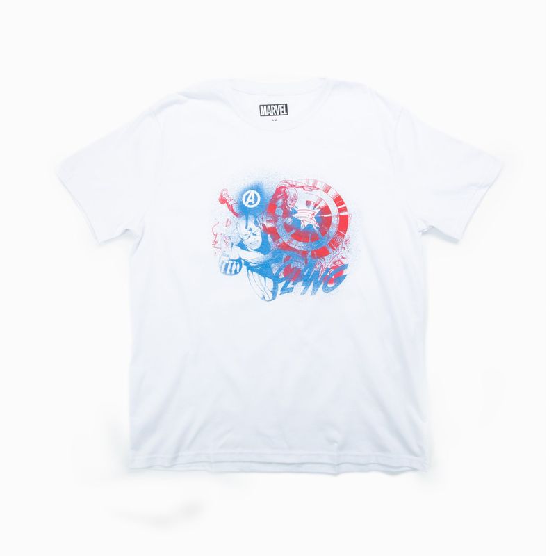 MARVEL - Polera Hombre Capitan America Fighting Blanco Marvel