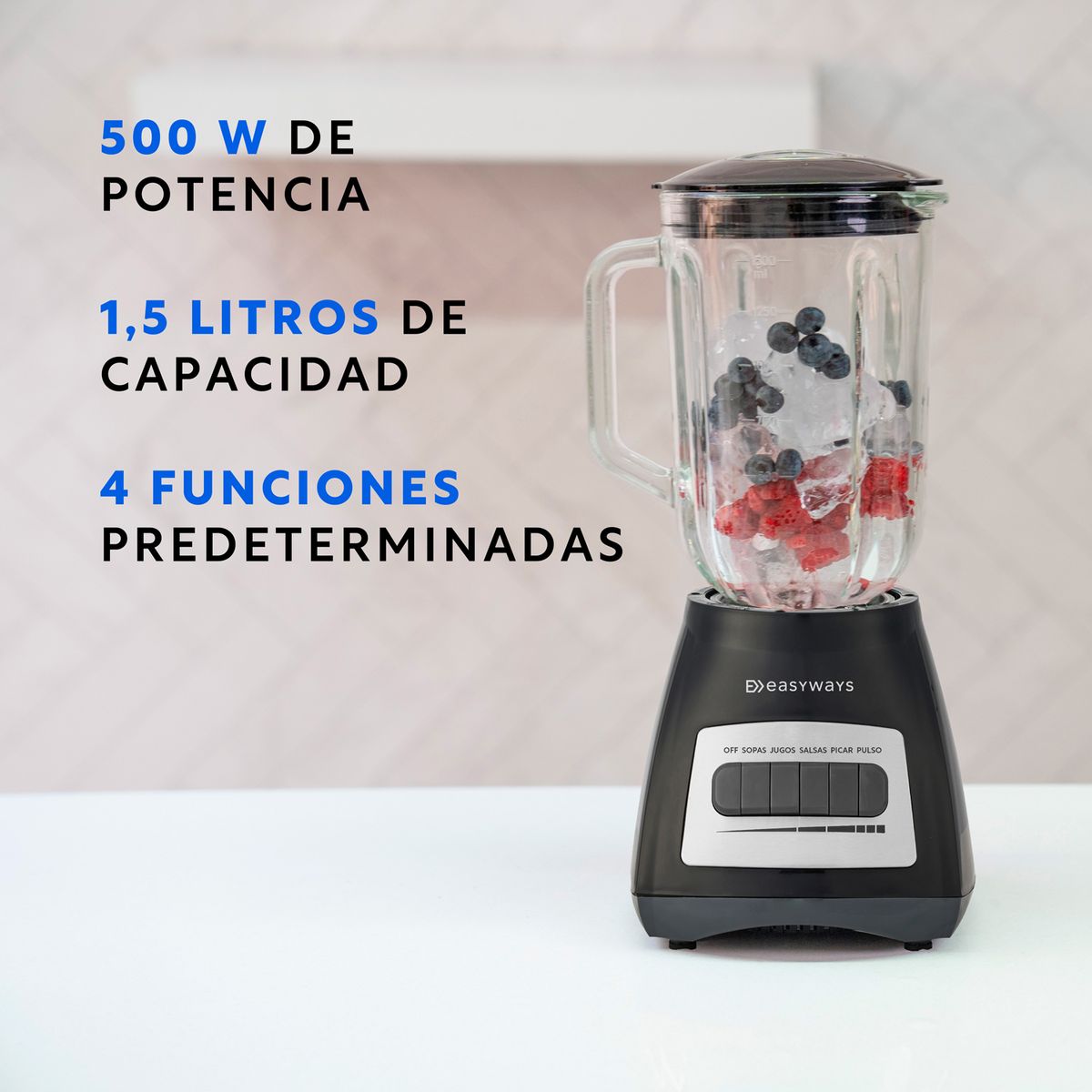 EASYWAYS - Licuadora Crush n' roll Negra 1,5 Litros EasyWays