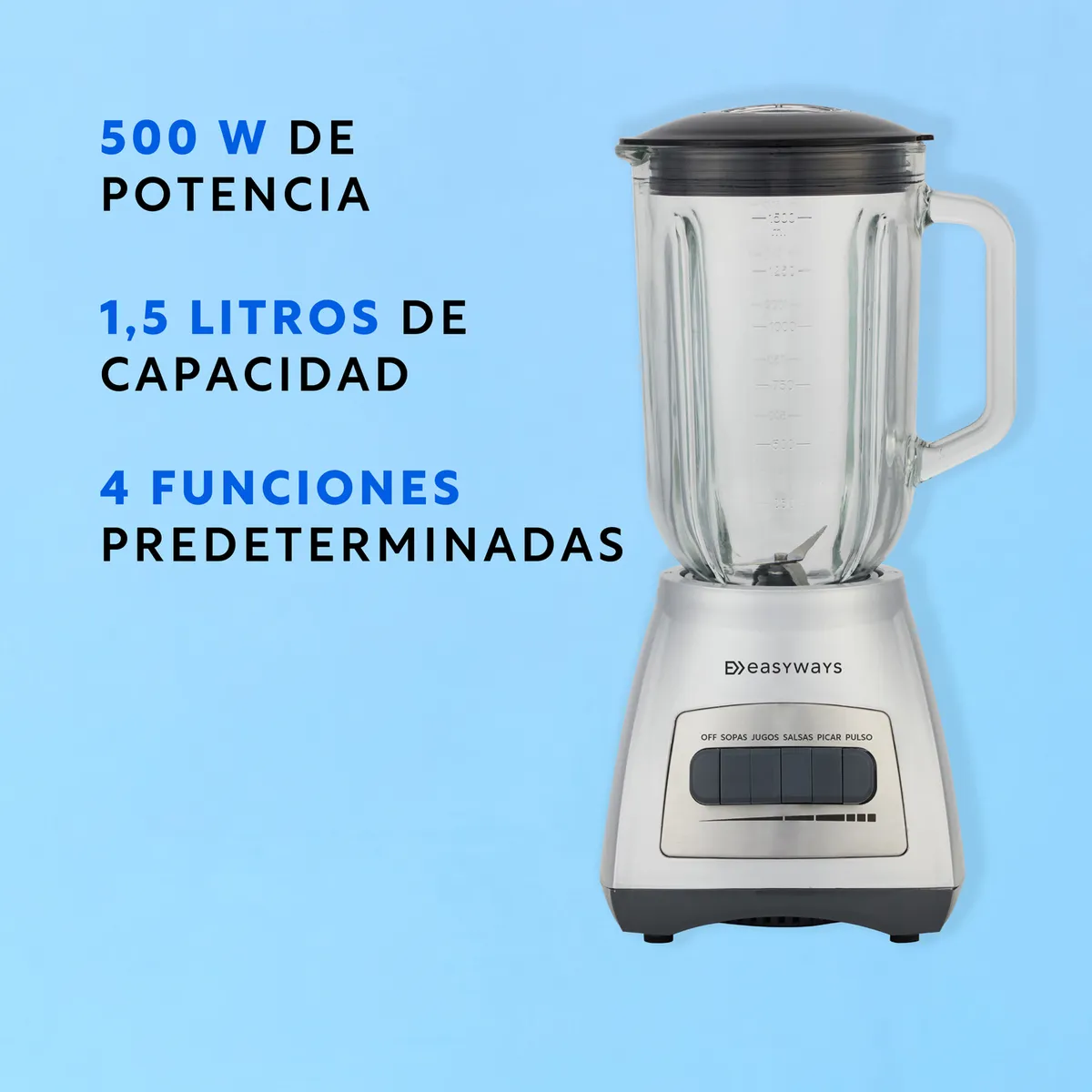 EASYWAYS - Licuadora Crush n' roll Silver  1,5 Litros EasyWays