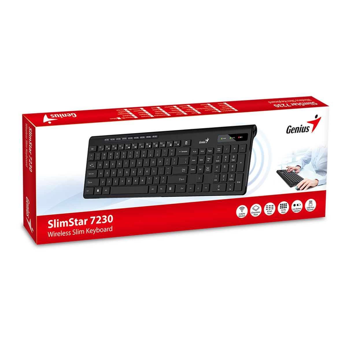 GENIUS - TECLADO ESP. WIRELESS SLIMSTAR 7230, ERGONÓM., 9 KEYS, BOTON