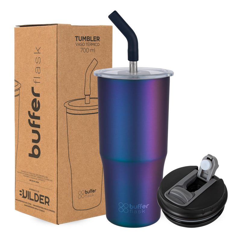 BUFFER FLASK - Mug Vaso Termo Agua Cafe 700ml AceroInox +Tapas - Azul acero