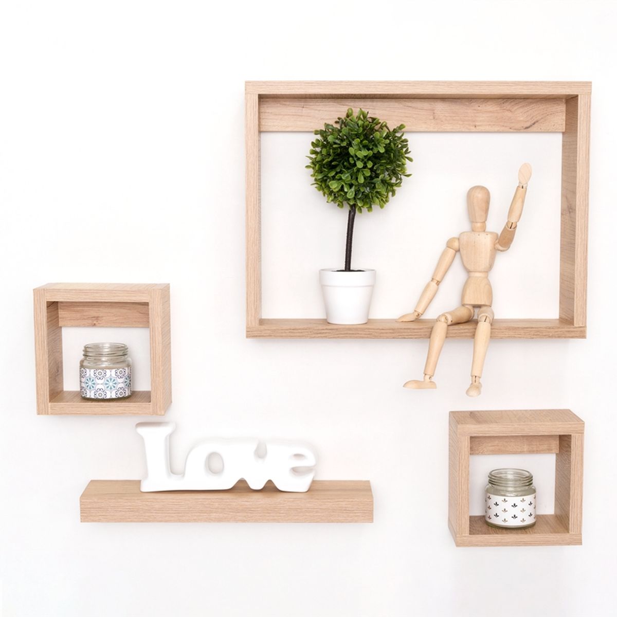 FMFURNITURE - Repisa Recta y Cuadrada X3 - Café Claro 30x40x8 cm