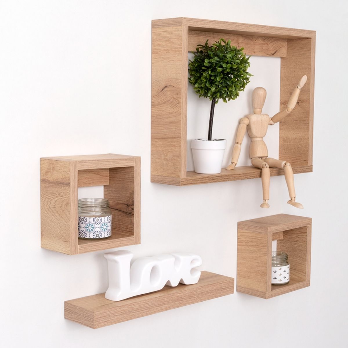 FMFURNITURE - Repisa Recta y Cuadrada X3 - Café Claro 30x40x8 cm