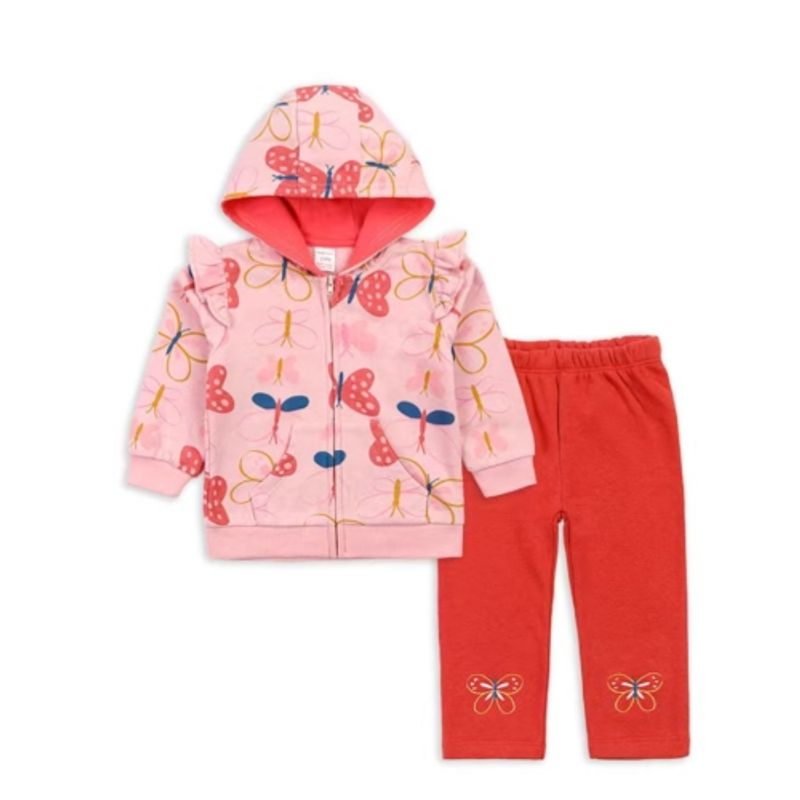 TEDMIMAK - Buzo 2 piezas mariposas afranelado niña de 3 a 6 meses