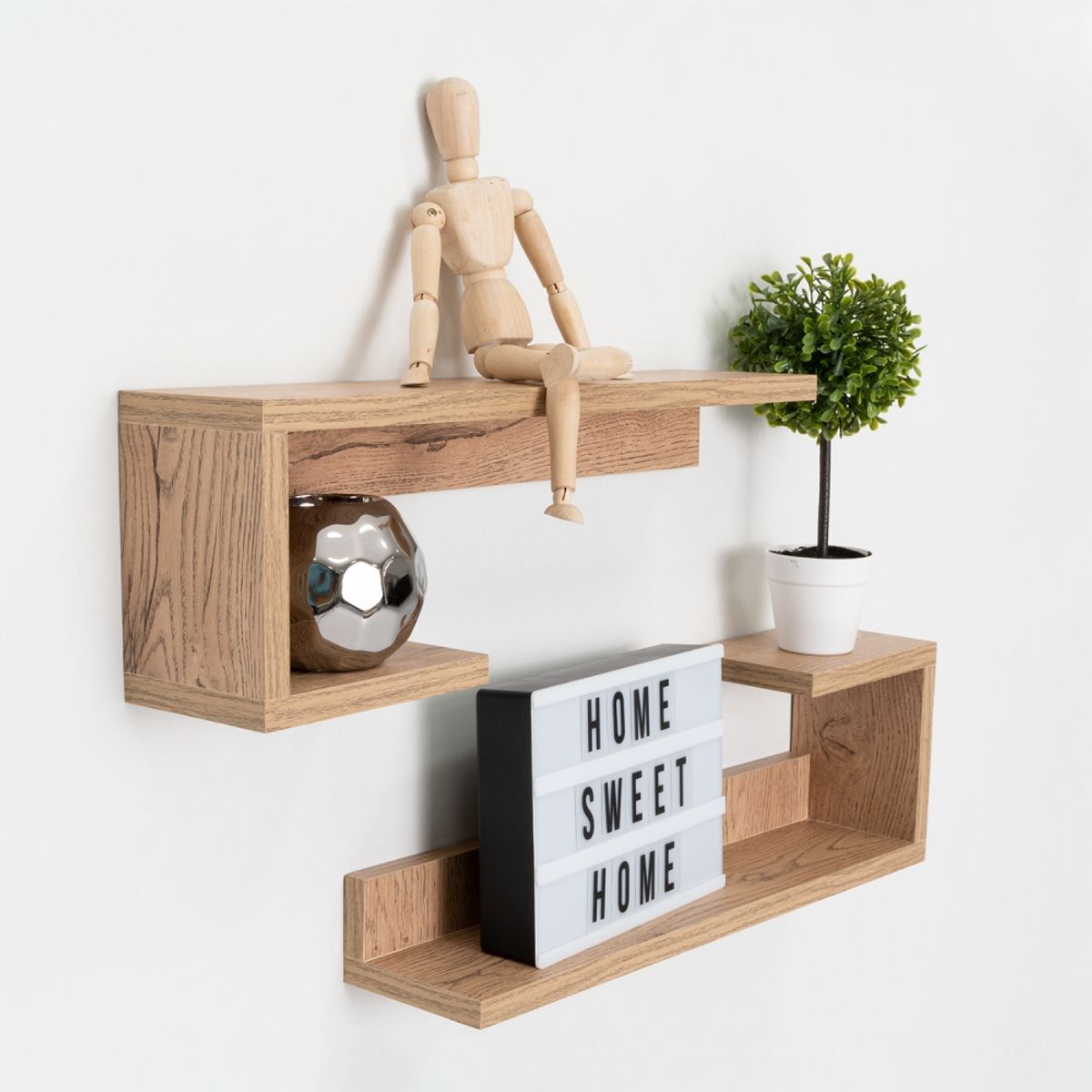 FMFURNITURE - Repisa Rectangular X2 - Cafe Claro 28x37x8 cm