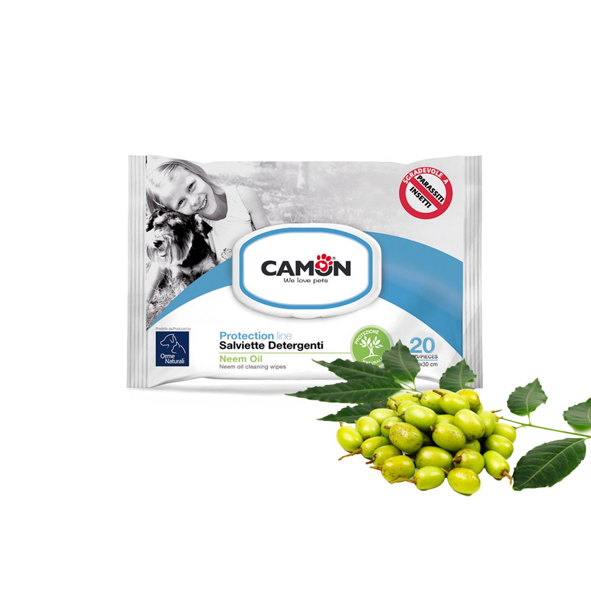 CAMON - Toallitas Humedas Camon Aceite de Neem Perros y Gatos 20un