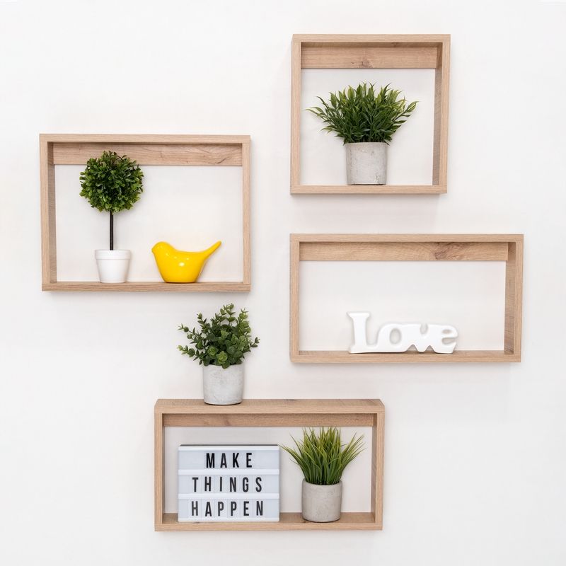 FMFURNITURE - Repisa Cuadrada y Rectangular X3 - Café Claro 25x45x8 cm