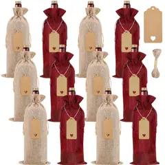 EVERSO - 12 Bolsas de Regalo de Vino con Cordón y Etiqueta Navidad Decoracion