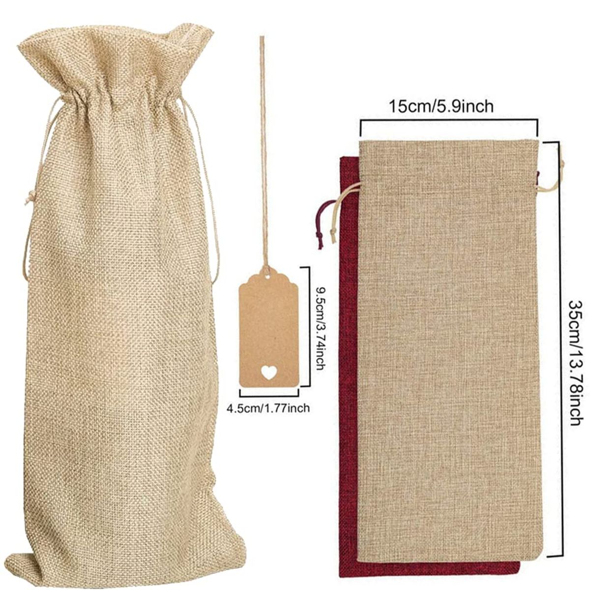 EVERSO - 12 Bolsas de Regalo de Vino con Cordón y Etiqueta Navidad Decoracion