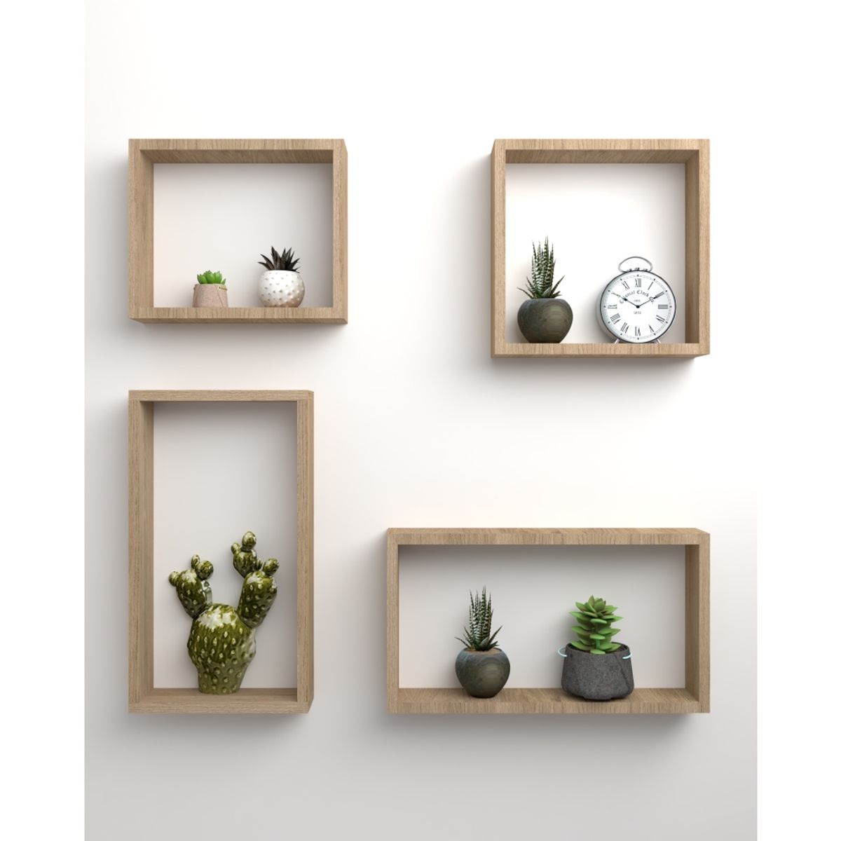 FMFURNITURE - Repisa Cuadrada X2 Rectangular X2 - Café Claro 31x46x8 cm