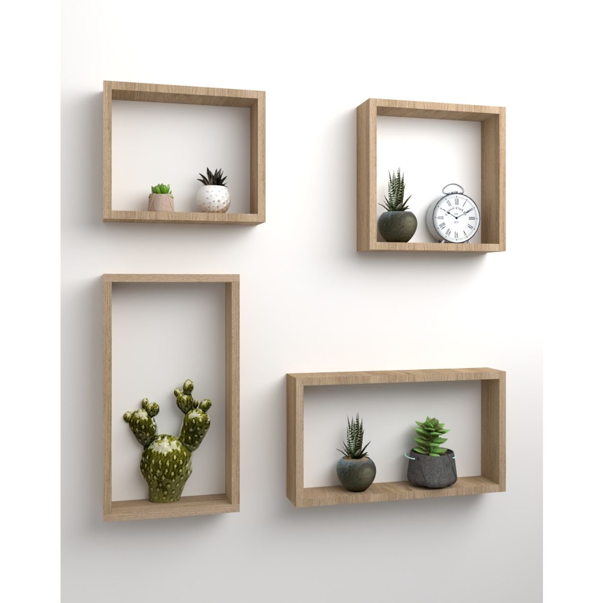 FMFURNITURE - Repisa Cuadrada X2 Rectangular X2 - Café Claro 31x46x8 cm