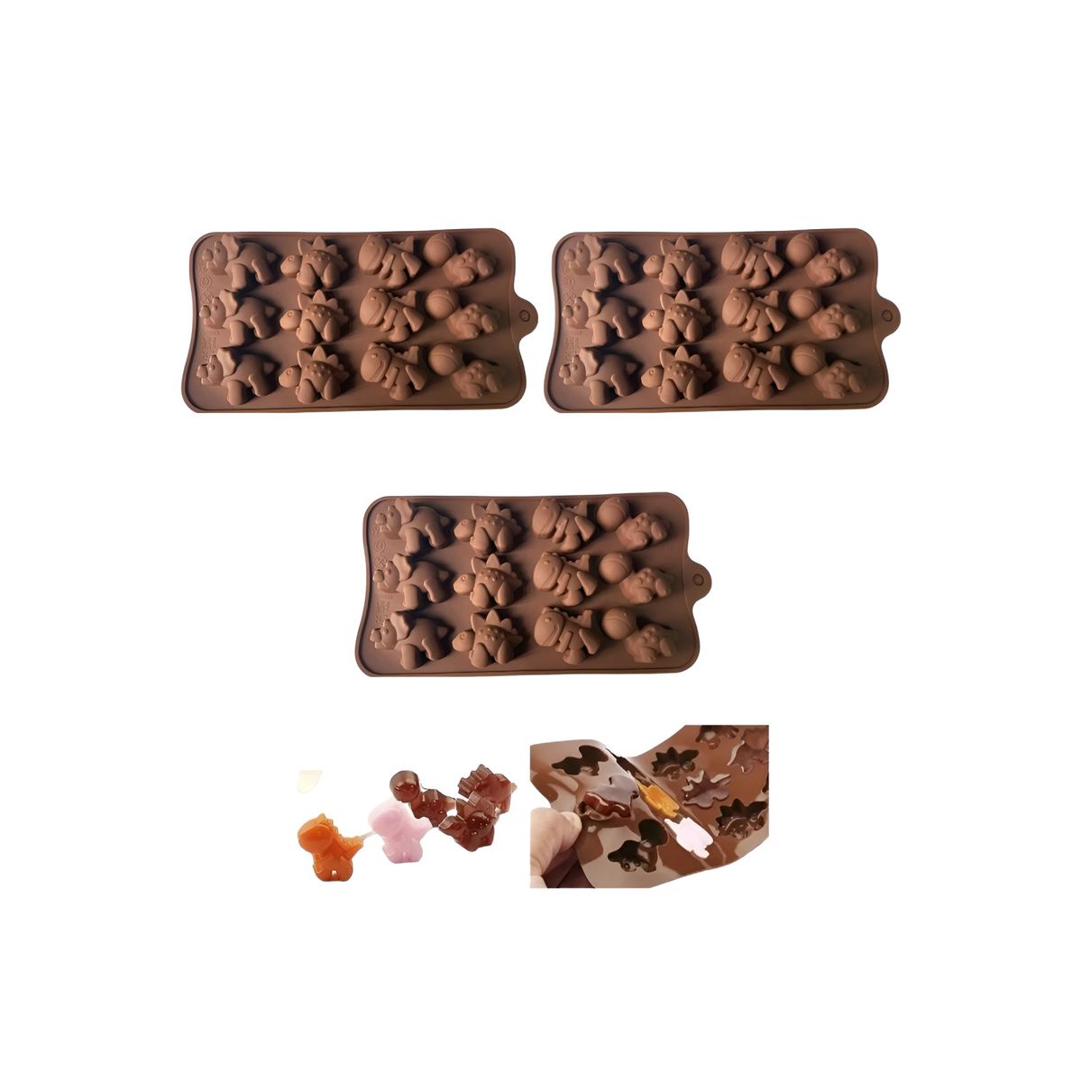 PASTELERIUSCL - 3 Moldes De Chocolate Dino Molde Chocolate Silicona Dinosaurio Molde Para Postres Chocolates Molde