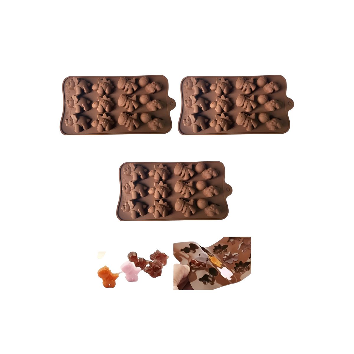 PASTELERIUSCL - 3 Moldes De Chocolate Dino Molde Chocolate Silicona Dinosaurio Molde Para Postres Chocolates Molde