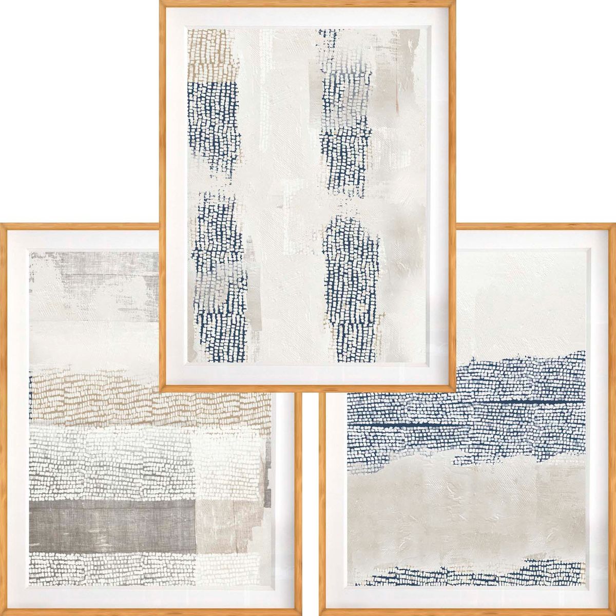 PAPEL ILUSTRADO - Set 3  Rasgadura 50x70 Marco Madera Natural