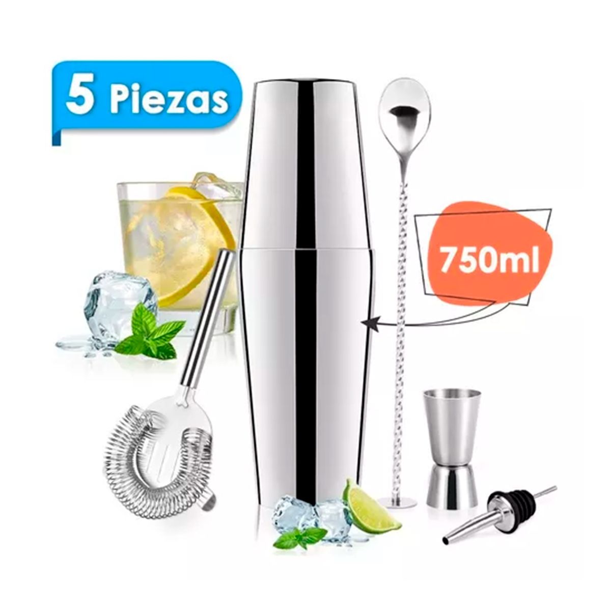 GENERICO - Kit De Utensilios De Bar Inoxidable 5 Pcs