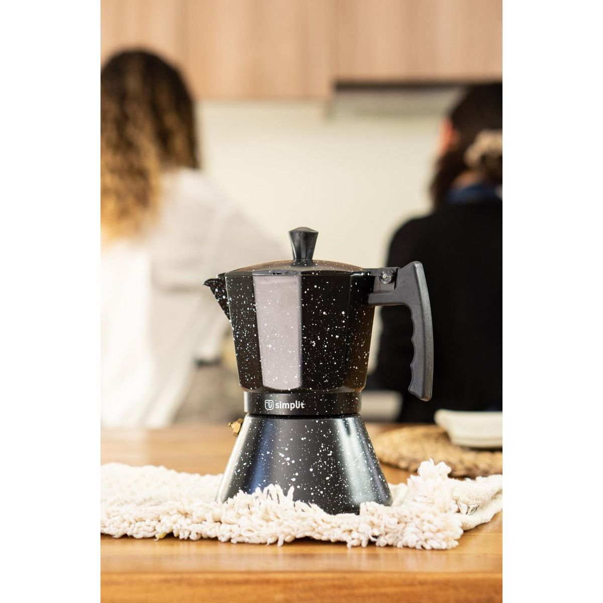 SIMPLIT - Pack Cafetera Italiana 12 Tz +Espumador 4 en 1 Negro Simplit