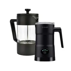 SIMPLIT - Pack Cafetera Francesa + Espumador 4 en 1 Negro