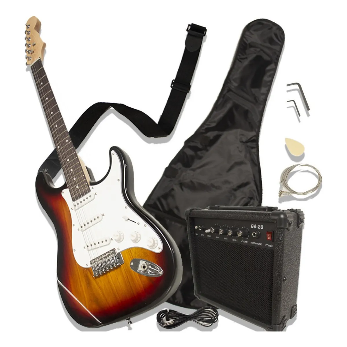 AUDIOTEK - Combo Guitarra Electrica Stratocaster Café + Amplificador