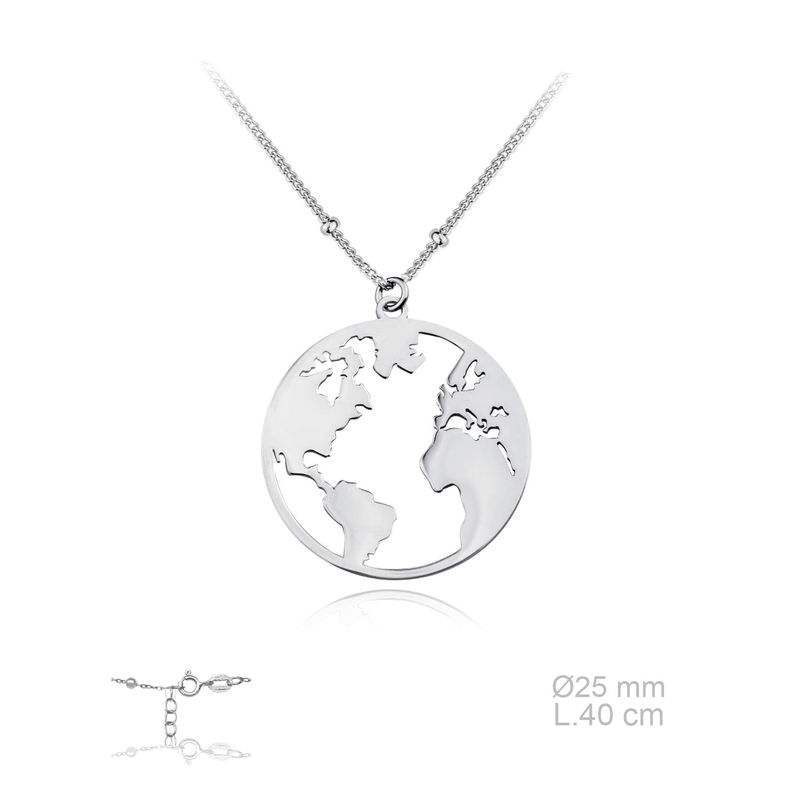 MASSE GIOIELLI - Collar Mundo Masse Plata Italiana bañada en Rodio
