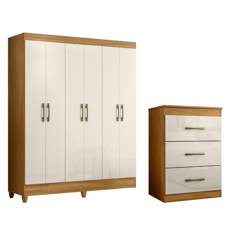 ROCH LTDA - COMBO CLOSET 6 PUERTAS + COMODA 3 CAJONES FREIJO OFF WHITE 301304