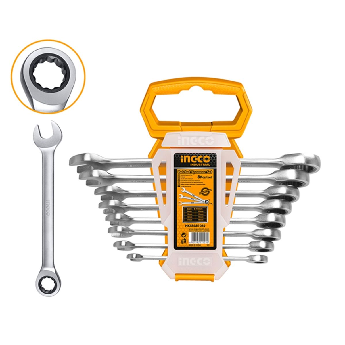 INGCO - Set Juego Llaves Punta De Corona Con Chicharra 8 Pcs Ingco