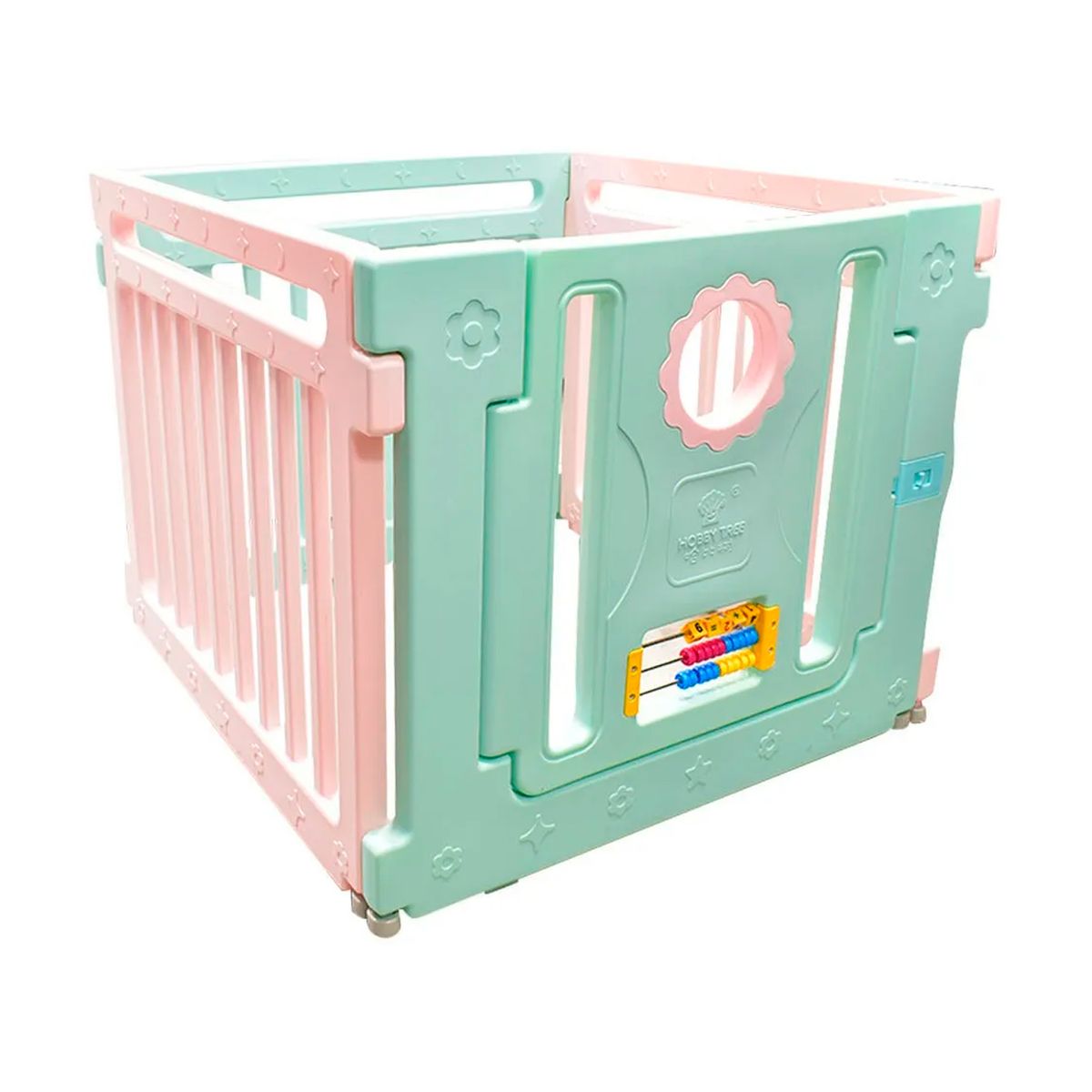 LUMAX - Corral Para Bebe Con 4 Paredes y Puerta Rosado y Verde
