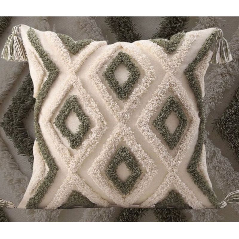 GENERICO - COJÍN BOHO 45 CM X 45 CM ROMBO VERDE