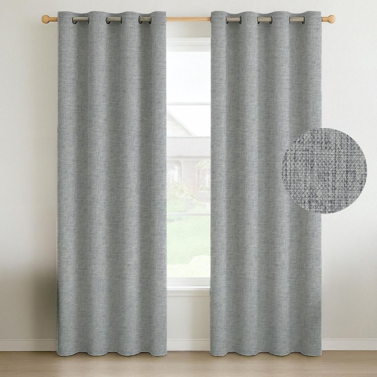 CASATUA - Cortina Blackout 100% 2 Paños Textura Lino - Gris