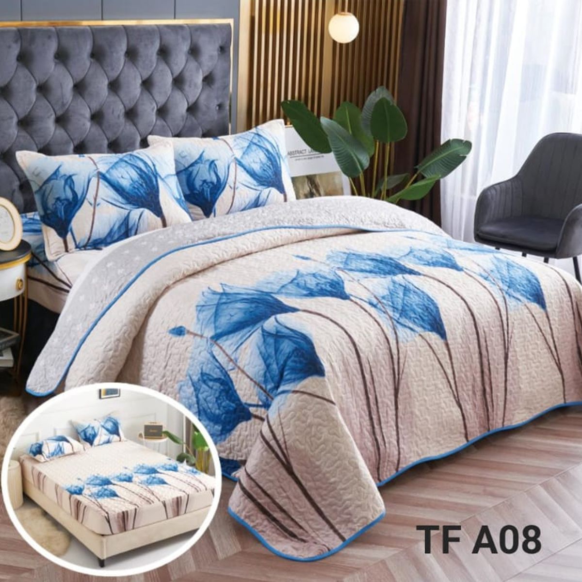 GENERICO - Cobertor de verano tipo Quilt + Cubrecolchon + Sabana 2 plazas