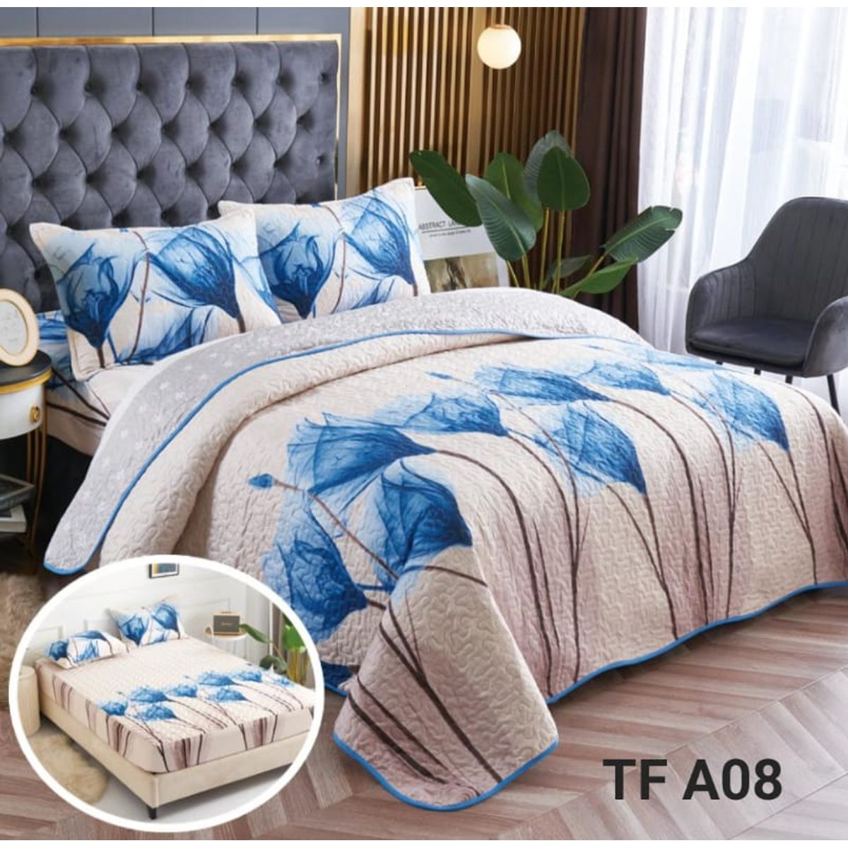 GENERICO - Cobertor de verano tipo Quilt + Cubrecolchon + Sabana 2 plazas