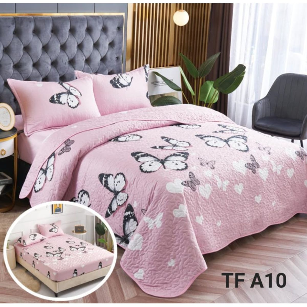 GENERICO - Cobertor de verano tipo Quilt + Cubrecolchon + Sabana 2 plazas