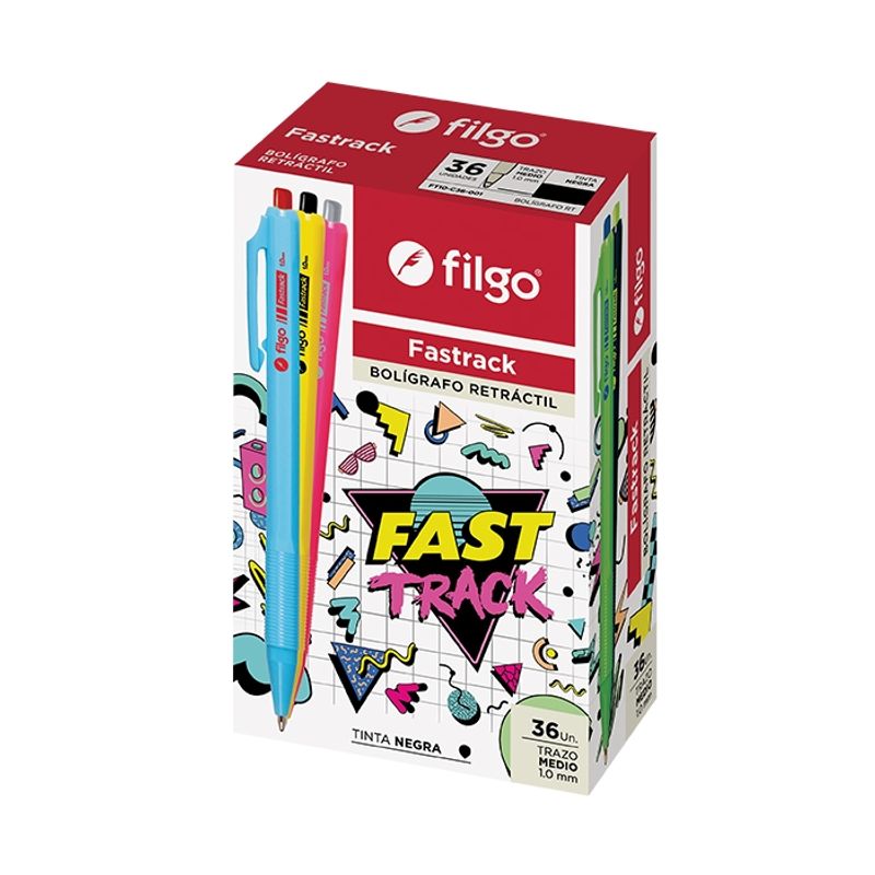 FILGO - Pack 5 Lápiz pasta negro punta media retráctil