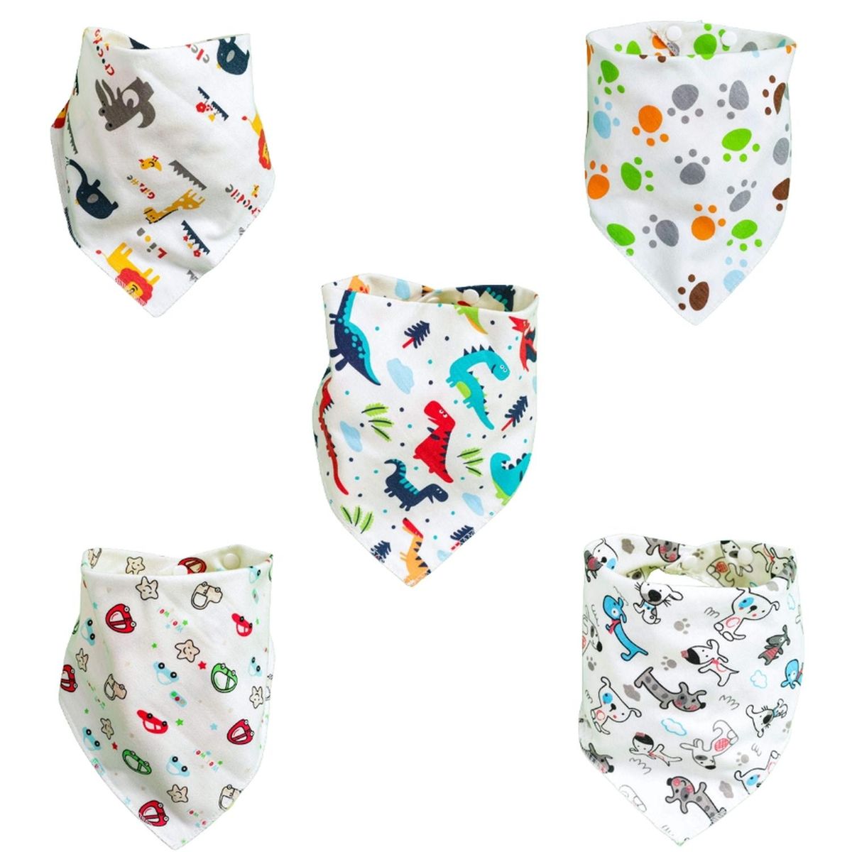 KIVARA - Pack 5 Baberos Bandanas Bebe Doble Capa Algodón Diseño B