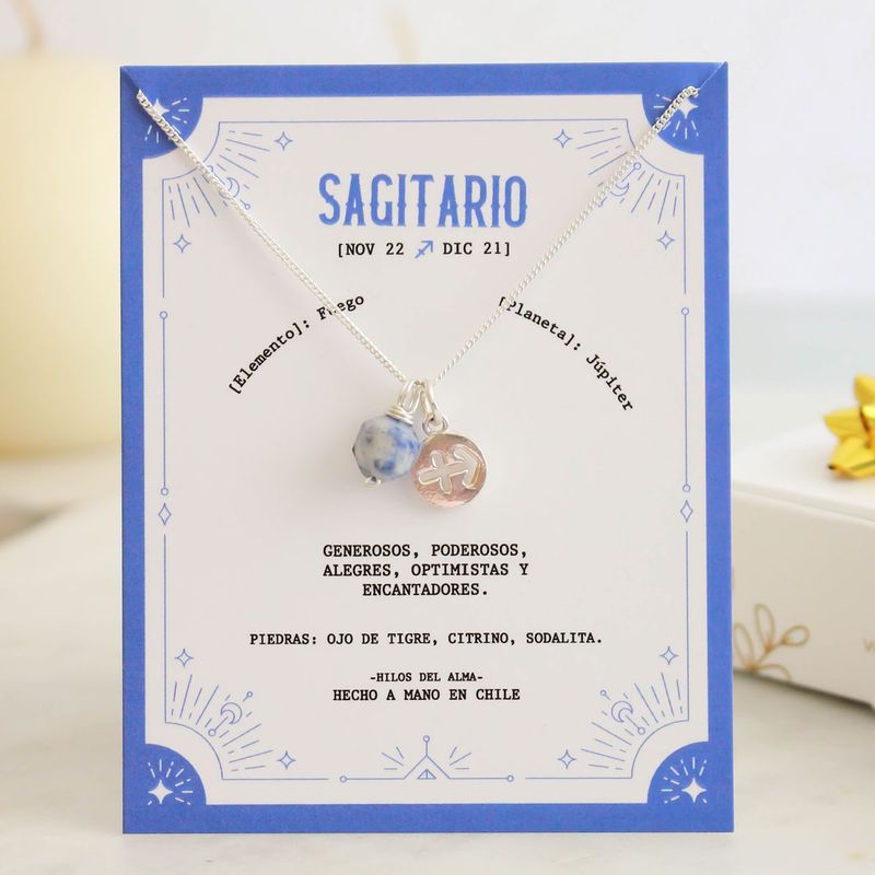 GENERICO - Collar de Plata 925 con piedra natural Sodalita del signo Sagitario