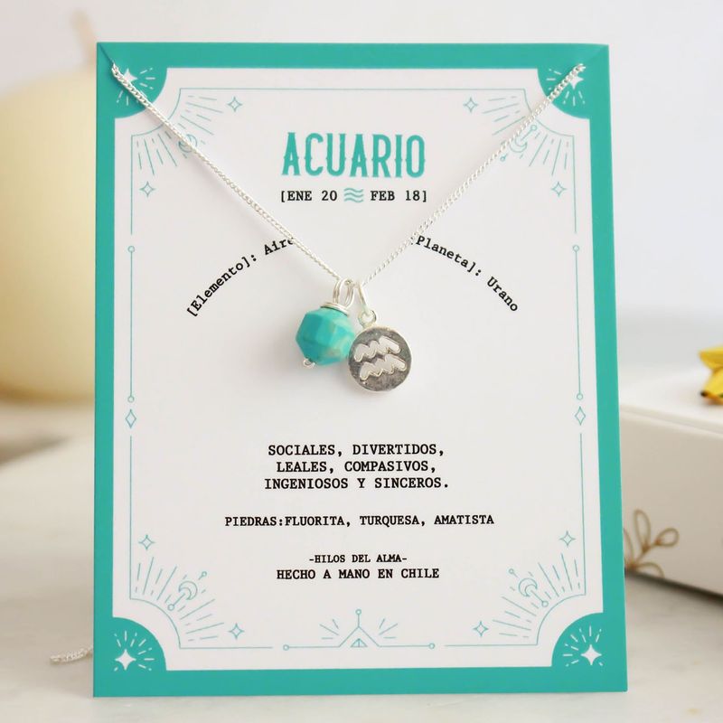 GENERICO - Collar de Plata 925 con piedra natural Turquesa del signo Acuario