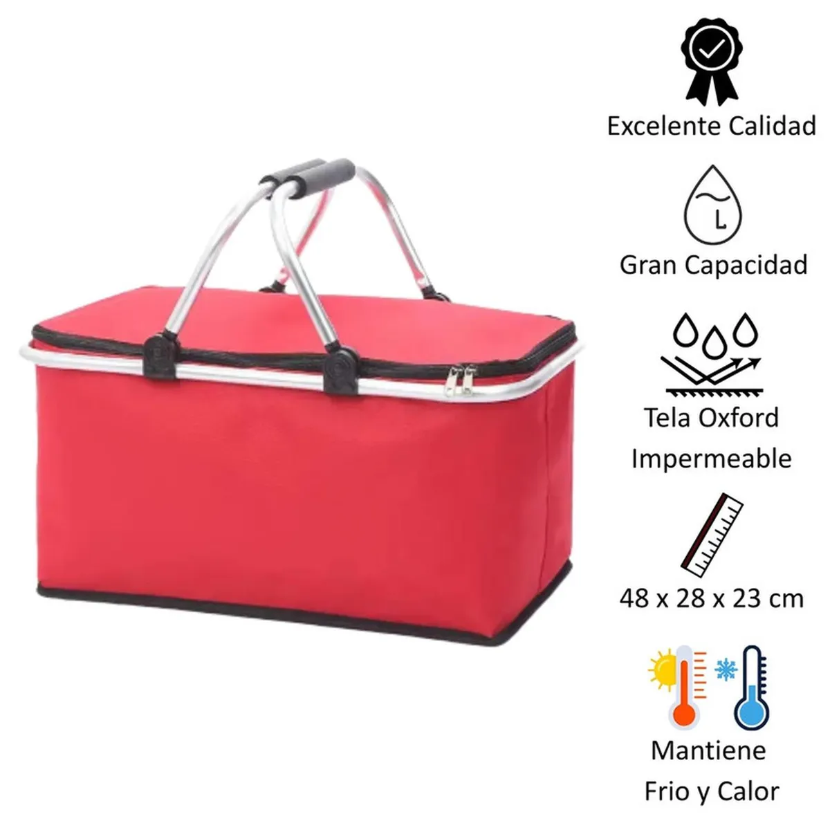 AUCKLAND OUTDOOR - Bolso Termico Plegable Rojo Cooler Canasta Picnic