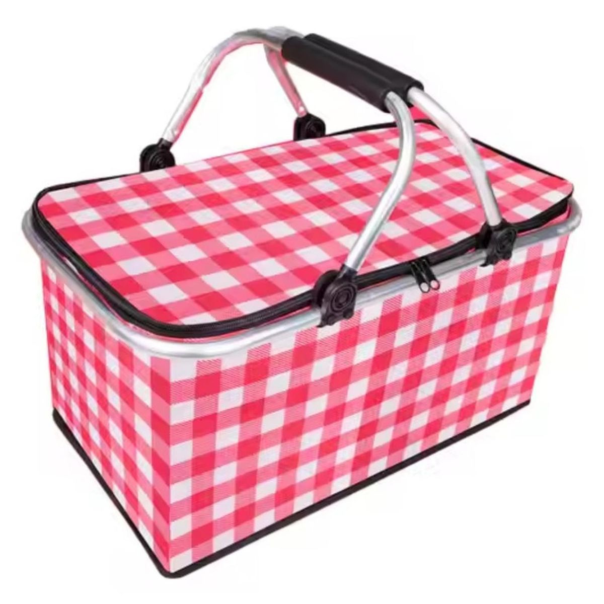 AUCKLAND OUTDOOR - Bolso Termico Plegable Cuadros Rojos Cooler Canasta Picnic
